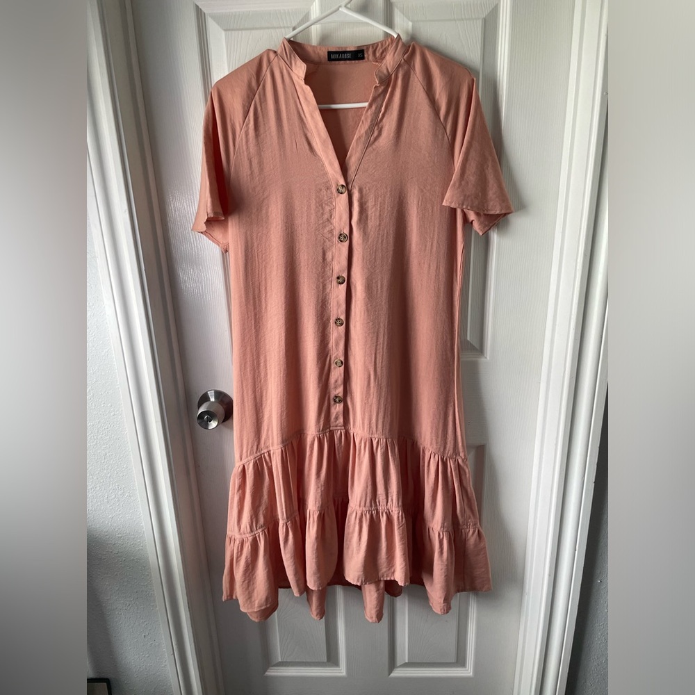 MIKAROSE Chic Pink Button-Down Kids Dress